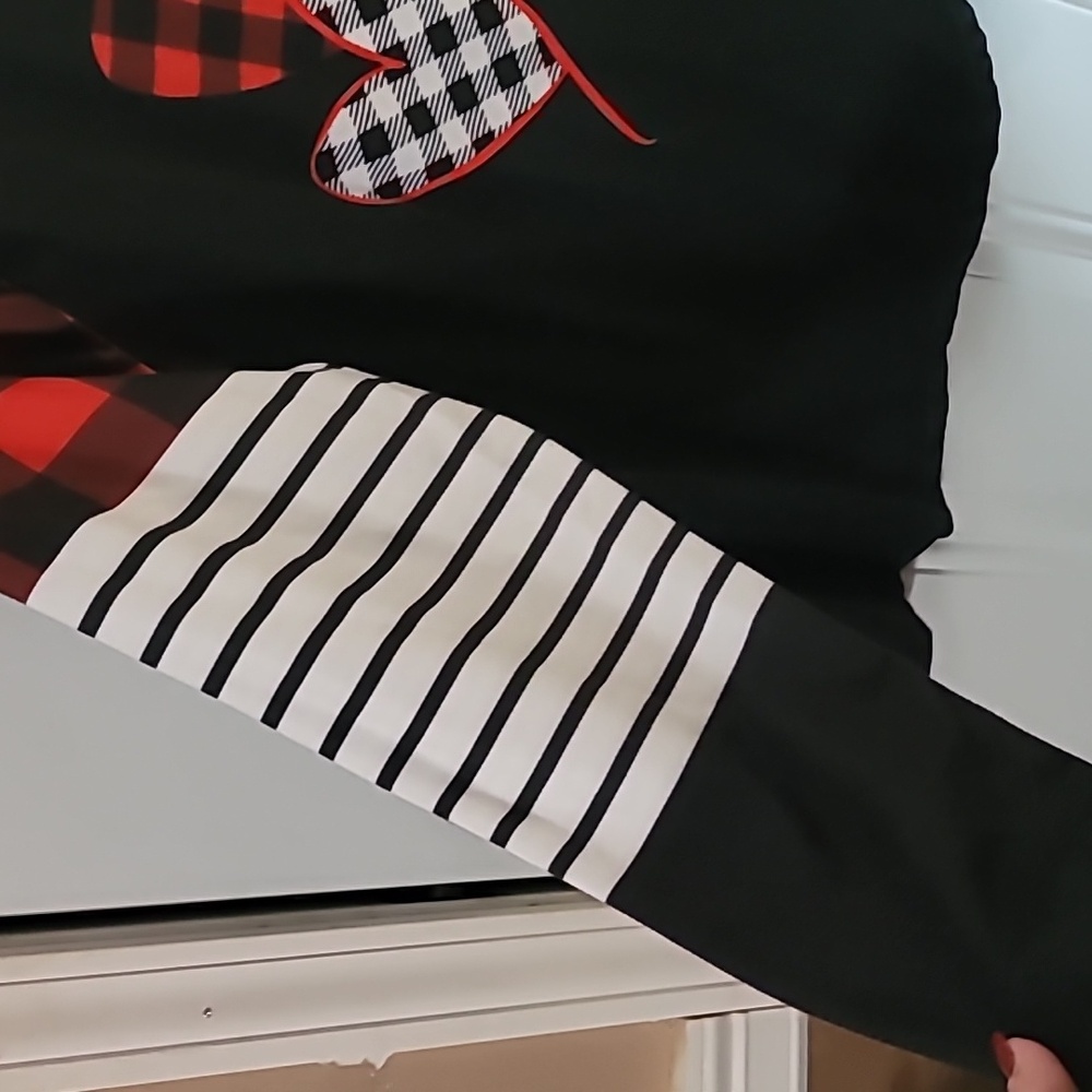 Black Long Sleeve Top with Red and White Heart Design - Picture 8 of 8